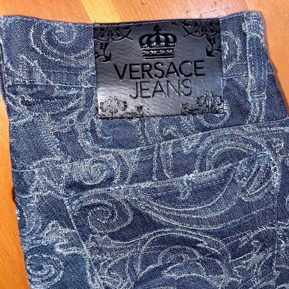 Versace Dark Blue Patterned Skinny Jeans with unique pattern designer pants - Picture 1 of 12